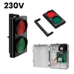 Kit de semnalizare cu doua semafoare bicolore rosu-verde cu centrala de comanda si suport de perete, 230V