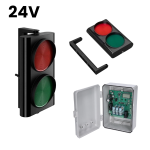 Kit de semnalizare cu doua semafoare bicolore rosu-verde cu centrala de comanda si suport de perete, 24V