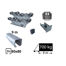 Kit Sistem autoportant cu sina zincata pentru deschidere de 8 metri, SAP-80x80H-Zn